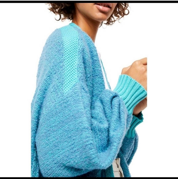 Free People Snow Drop Turquoise Cardigan Sweater - Picture 3 of 5